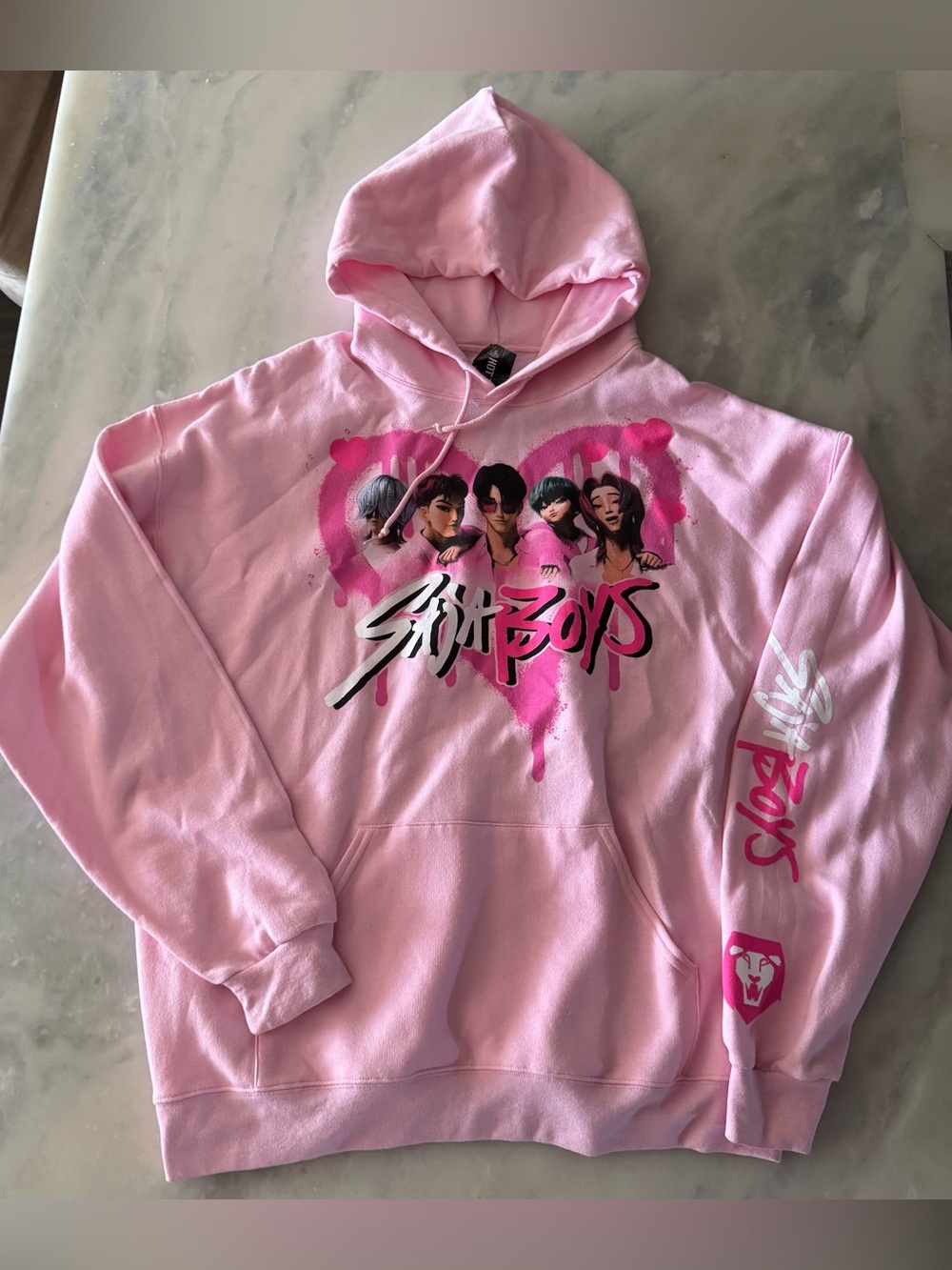 NWT Women's K-pop DemonHunters Saja Boys Pull Over Pink Hoodie Size XL
